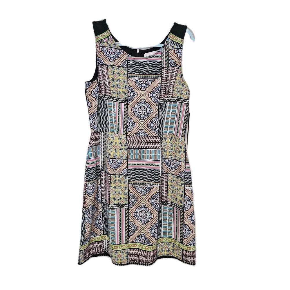NWT Nicole Miller Dress Size 12  Sleeveless Colorful Geometric Print Zip Back